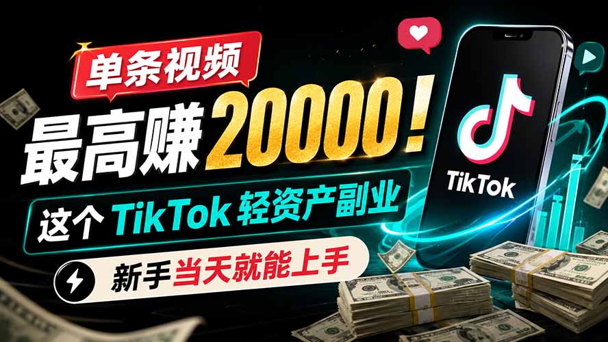 （19457期）单条视频最高赚 20000！这个 TikTok 轻资产副业，新手当天就能上手_生财有道创业项目网-生财有道