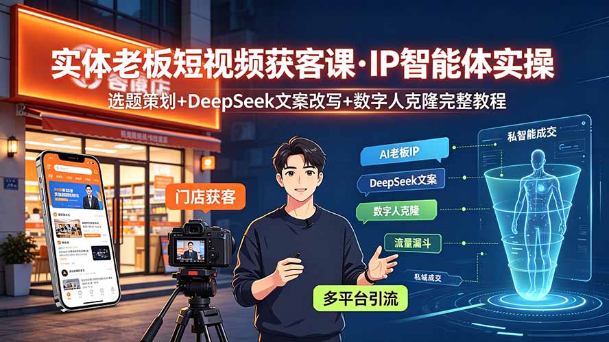 (19260期)实体老板短视频获客课·IP智能体实操|选题策划+DeepSeek文案改写+数字人克隆完整教程_生财有道创业项目网-生财有道