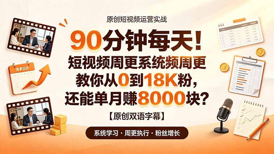 （19265期）90 分钟每天！短视频周更系统教你从 0 到 18K 粉，还能单月赚 8000 块？【原创双语字幕】_生财有道创业项目网-生财有道
