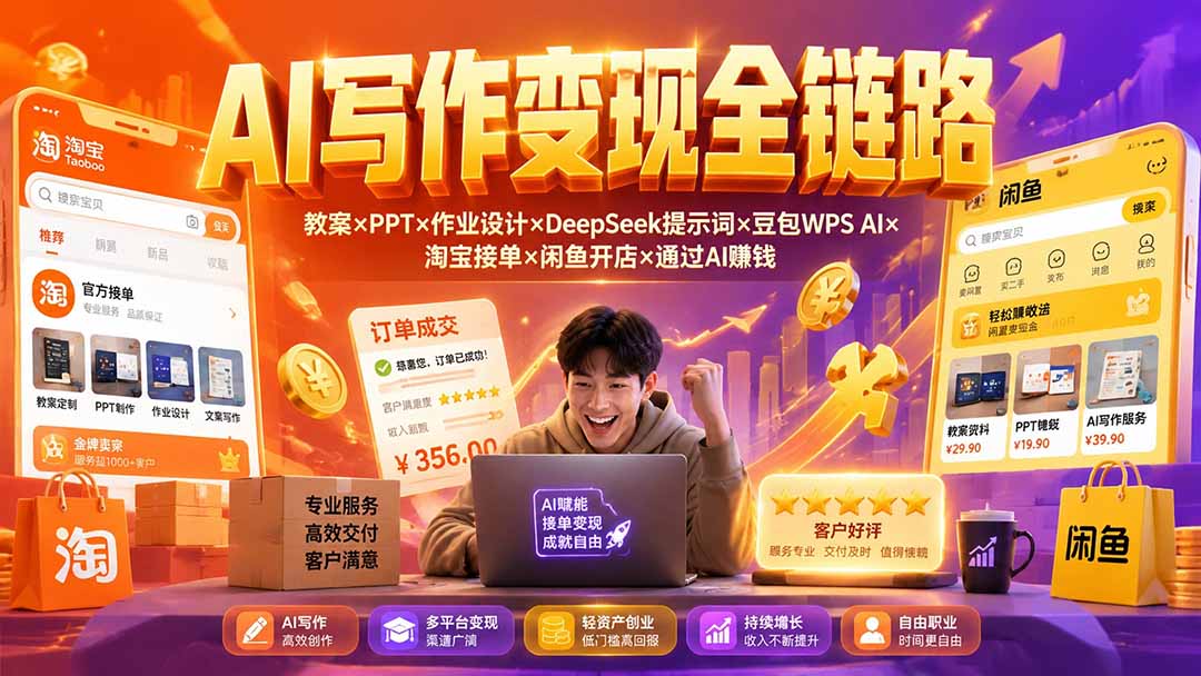 图片[1]-（19561期）2026AI写作变现全链路：教案×PPT×作业设计×DeepSeek提示词×豆包WPS AI×淘宝接单×闲鱼开店×通过AI賺钱_生财有道创业项目网-生财有道