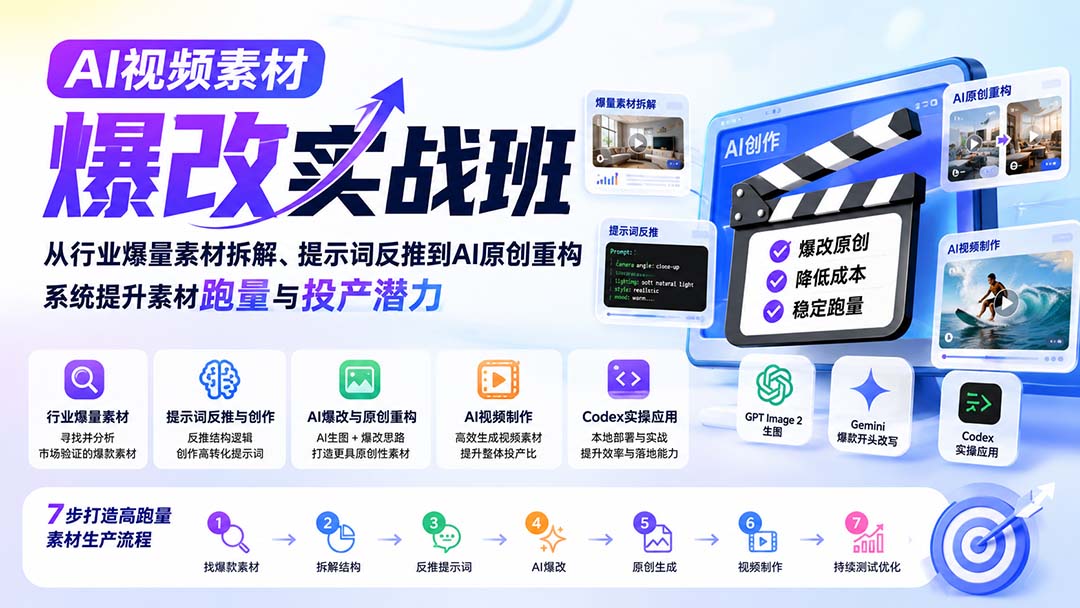 图片[2]-（20110期）AI视频素材爆改实战班-更新8月：从行业爆量素材拆解、提示词反推到AI原创重构，系统提升素材跑量与投产潜力_生财有道创业项目网-生财有道