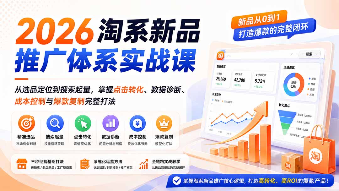 图片[2]-（19908期）2026淘系新品推广体系实战课：从选品定位到搜索起量，掌握点击转化、数据诊断、成本控制与爆款复制完整打法_生财有道创业项目网-生财有道