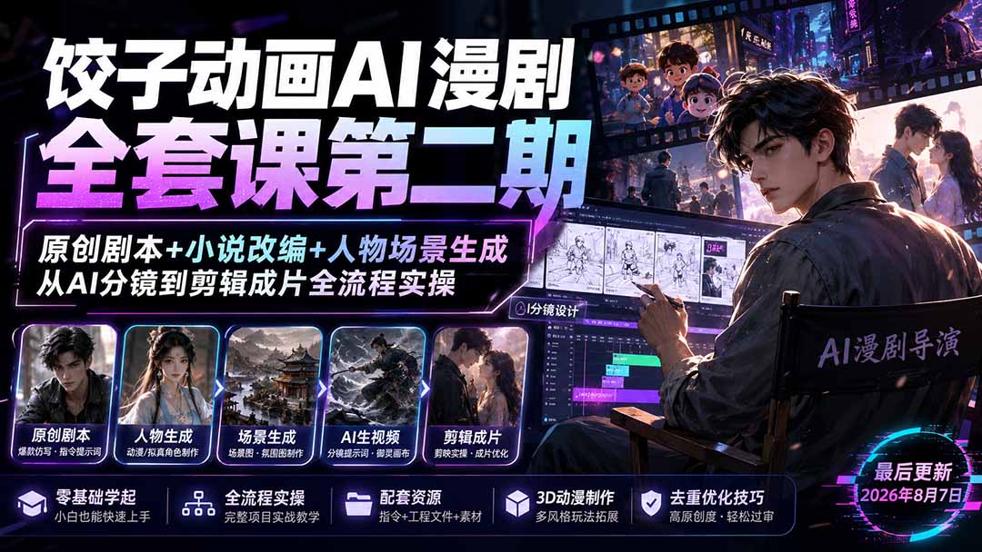 图片[2]-（19910期）饺子动画AI漫剧全套课第二期：原创剧本+小说改编+人物场景生成，从AI分镜到剪辑成片全流程实操_生财有道创业项目网-生财有道