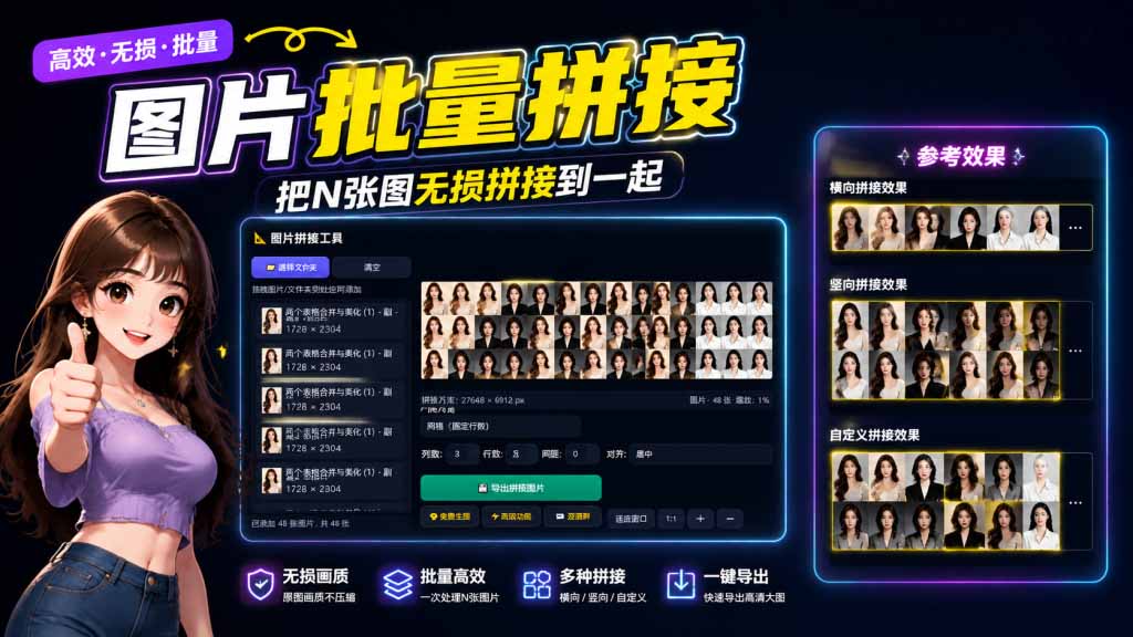 （20005期）图片批量拼接，把N张图无损拼接到一起，支持横向、竖向、自定义等功能_生财有道创业项目网-生财有道