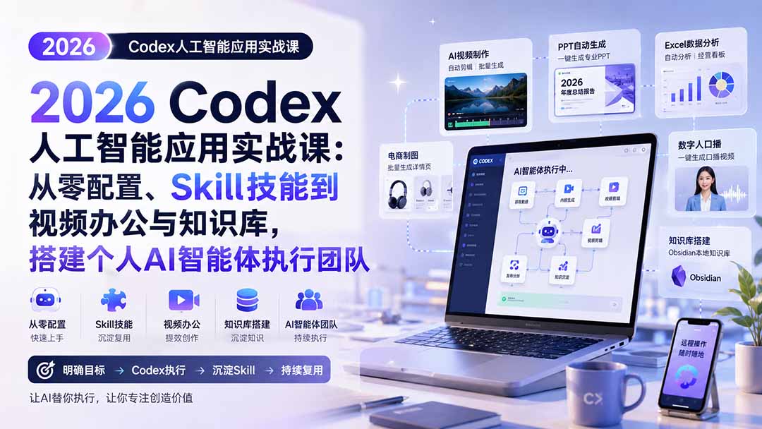 （20067期）2026 Codex人工智能应用实战课：从零配置、Skill技能到视频办公与知识库，搭建个人AI智能体执行团队_生财有道创业项目网-生财有道