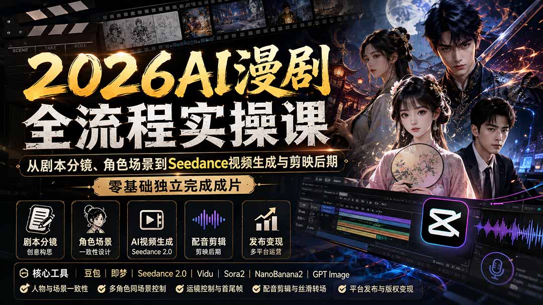 图片[2]-（20042期）2026AI漫剧全流程实操课：从剧本分镜、角色场景到Seedance视频生成与剪映后期，零基础独立完成成片_生财有道创业项目网-生财有道