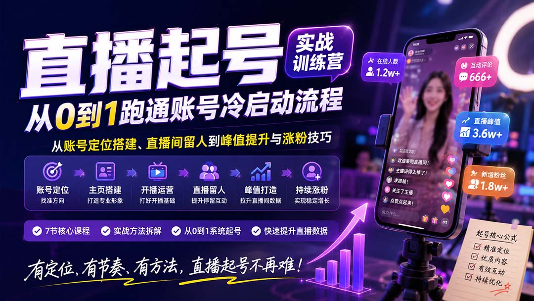 图片[2]-（20117期）直播起号实战训练营：从账号定位搭建、直播间留人到峰值提升与涨粉技巧，系统跑通账号冷启动流程_生财有道创业项目网-生财有道