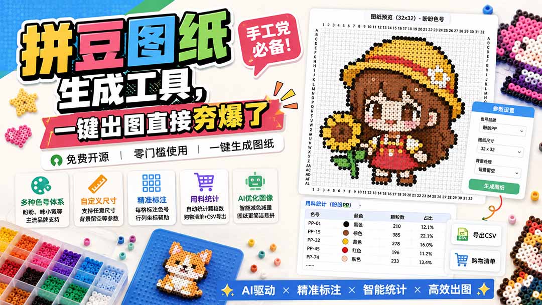 图片[1]-（20084期）拼豆图纸生成工具，手工党必备！一键出图直接夯爆了_生财有道创业项目网-生财有道