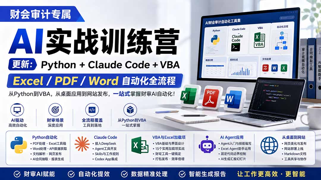 (19887期)财会审计专属 AI实战训练营:Python+Claude Code+VBA,Excel/PDF/Word自动化全流程 (更新)_生财有道创业项目网-生财有道