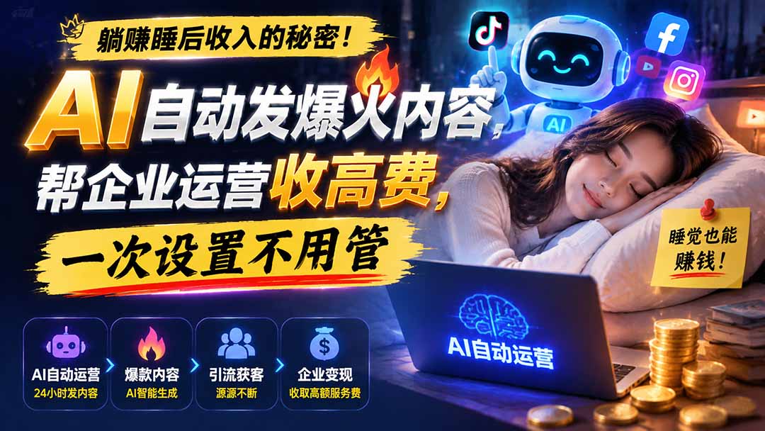 (19826期)躺赚睡后收入的秘密!AI 自动发爆火内容,帮企业运营收高费,一次设置不用管【原创双语字幕】_生财有道创业项目网-生财有道