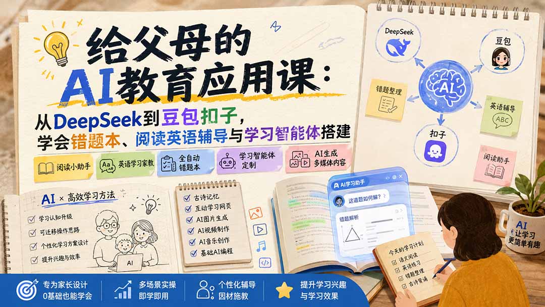 (19890期)给父母的AI教育应用课:从DeepSeek到豆包扣子,学会错题本、阅读英语辅导与学习智能体搭建_生财有道创业项目网-生财有道
