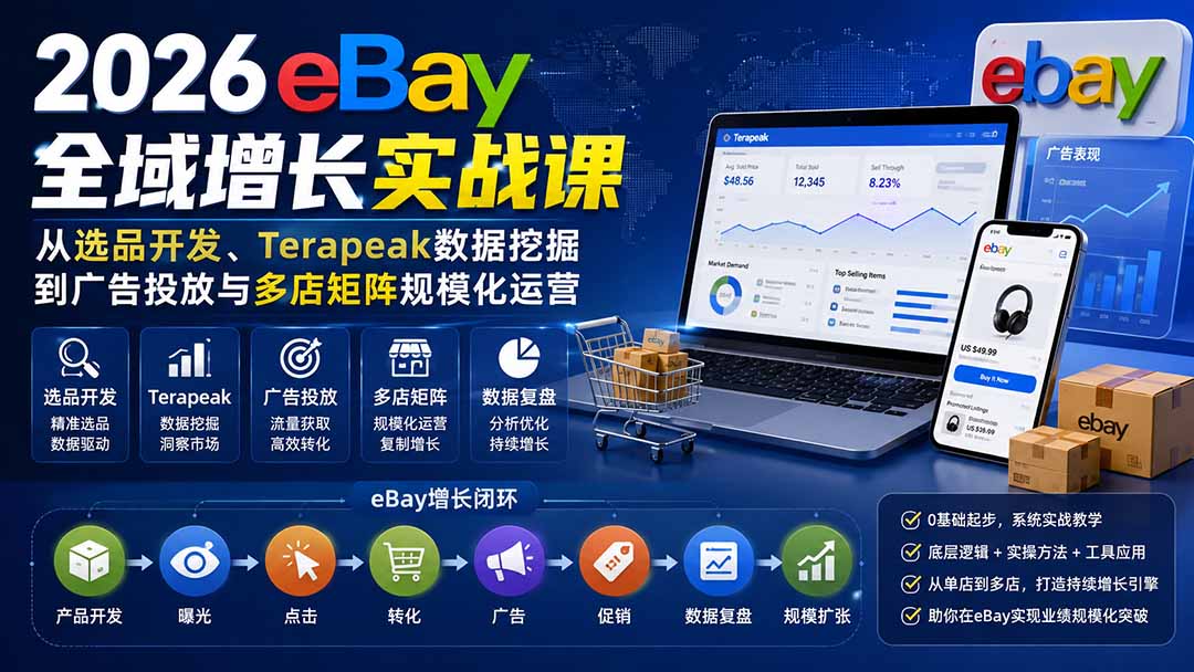 (20023期)2026-Vincent eBay全域增长实战课-无水印:从选品开发、Terapeak数据挖掘到广告投放与多店矩阵规模化运营_生财有道创业项目网-生财有道