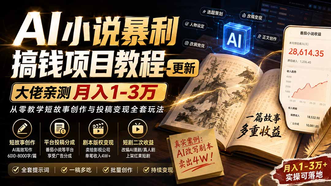 （20044期）AI小说暴利搞钱项目教程-更新，大佬亲测月入1-3万，从零教学短故事创作与投稿变现全套玩法_生财有道创业项目网-生财有道