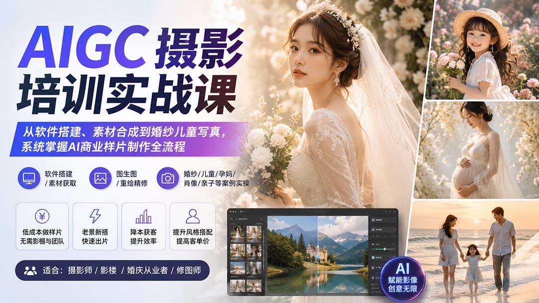 （20161期）AIGC摄影培训实战课：从软件搭建、素材合成到婚纱儿童写真，系统掌握AI商业样片制作全流程_生财有道创业项目网-生财有道