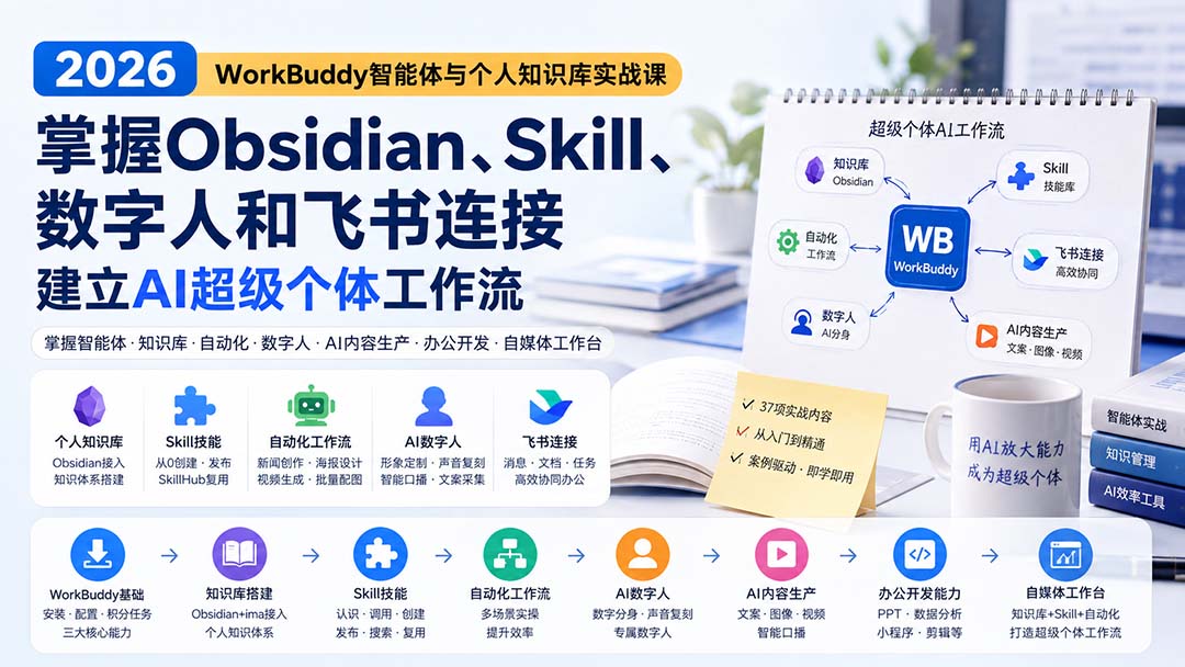 图片[1]-（20169期）2026 WorkBuddy智能体与个人知识库实战课：掌握Obsidian、Skill、数字人和飞书连接，建立AI超级个体工作流_生财有道创业项目网-生财有道