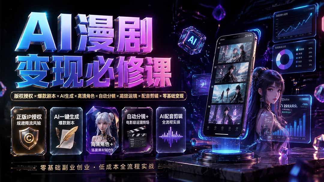 （19664期）AI漫剧变现必修课：版权授权×爆款剧本×AI生成×高清角色×自动分镜×高级运镜×配音剪辑×零基础变现_生财有道创业项目网-生财有道