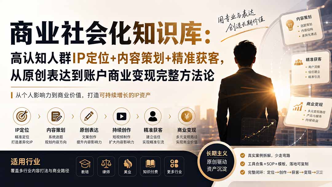 图片[1]-（19733期）商业社会化知识库：高认知人群IP定位+内容策划+精准获客，从原创表达到账户商业变现完整方法论_生财有道创业项目网-生财有道