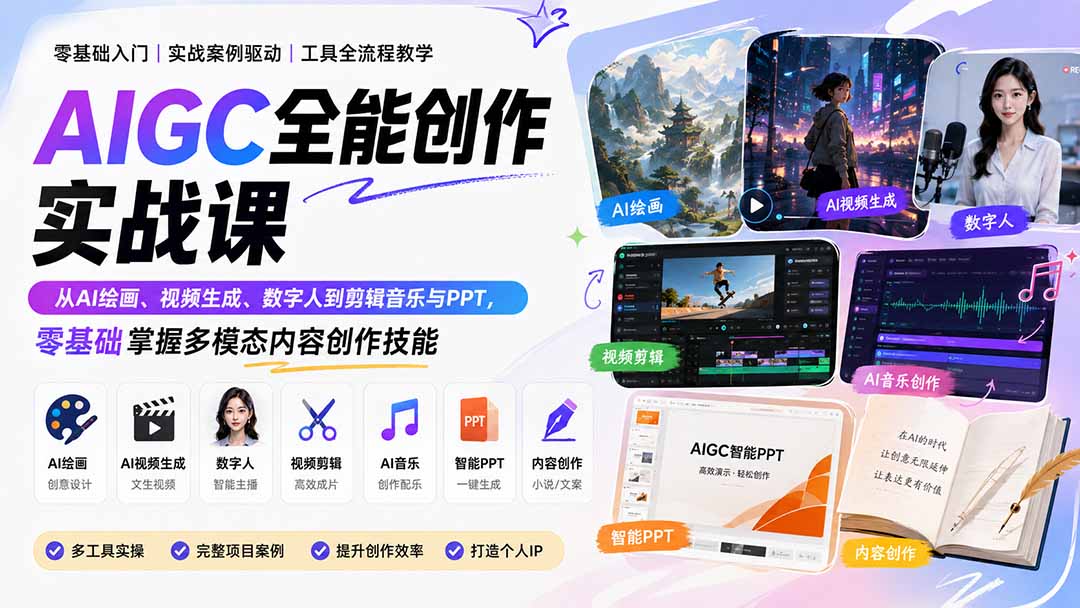 （20065期）AIGC全能创作实战课：从AI绘画、视频生成、数字人到剪辑音乐与PPT，零基础掌握多模态内容创作技能_生财有道创业项目网-生财有道