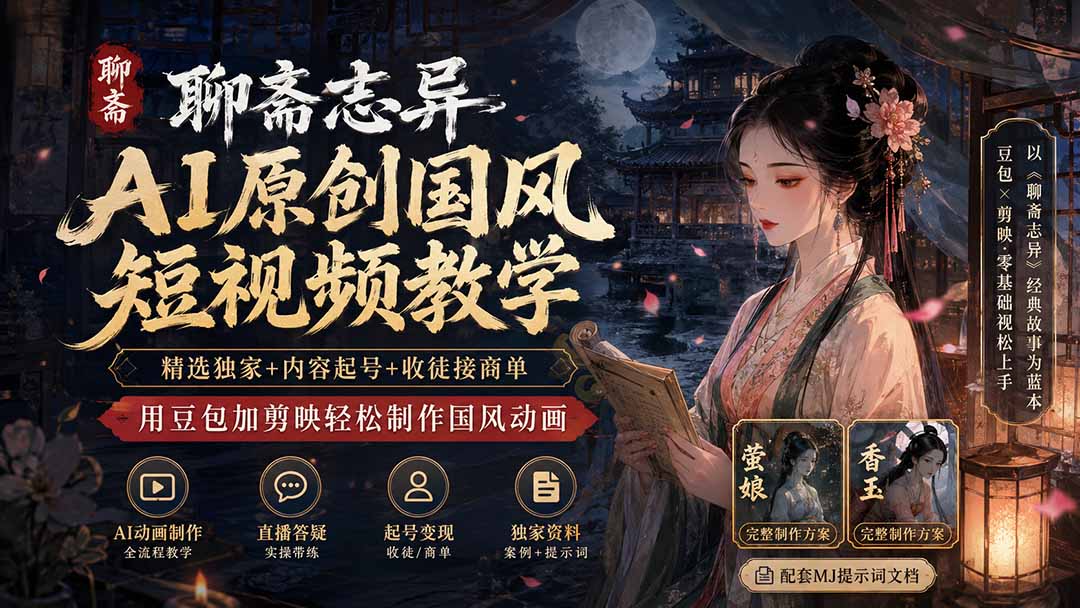 图片[2]-（19954期）聊斋志异AI原创国风短视频教学-更新；精选独家+内容起号+收徒接商单，用豆包加剪映轻松制作国风动画_生财有道创业项目网-生财有道