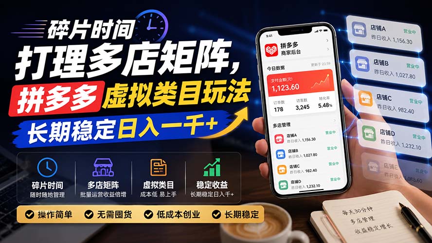 （20164期）碎片时间打理多店矩阵，拼多多虚拟类目玩法，长期稳定日入一千+_生财有道创业项目网-生财有道