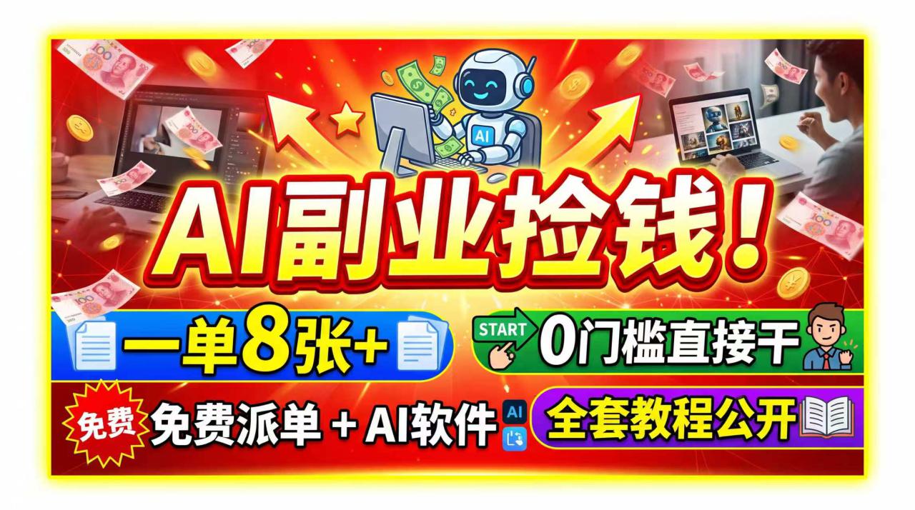 (19870期)AI副业捡钱!一单8张+,免费派单+AI软件,0门槛直接干,全套教程公开_生财有道创业项目网-生财有道