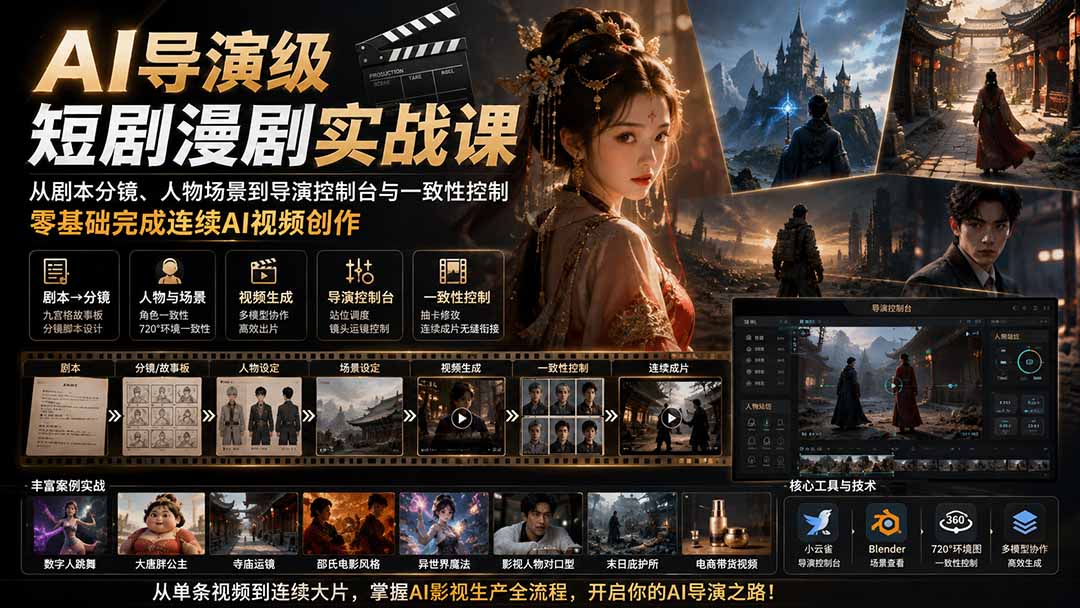 图片[1]-（20019期）AI导演级短剧漫剧实战课：从剧本分镜、人物场景到导演控制台与一致性控制，零基础完成连续AI视频创作 (更新)_生财有道创业项目网-生财有道