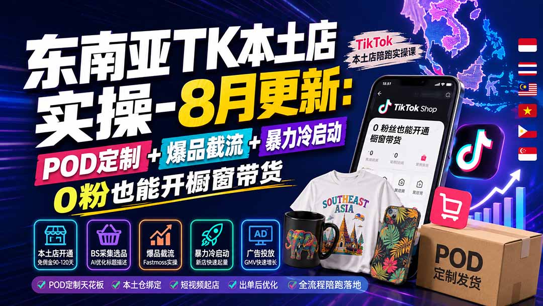 图片[1]-（19963期）东南亚TK本土店实操-8月更新：POD定制+爆品截流+暴力冷启动，0粉也能开橱窗带货_生财有道创业项目网-生财有道