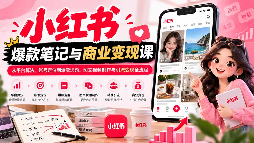 (20709期)2026小红书爆款笔记与商业变现课:从平台算法、账号定位到爆款选题、图文视频制作与引流变现全流程_生财有道创业项目网-生财有道