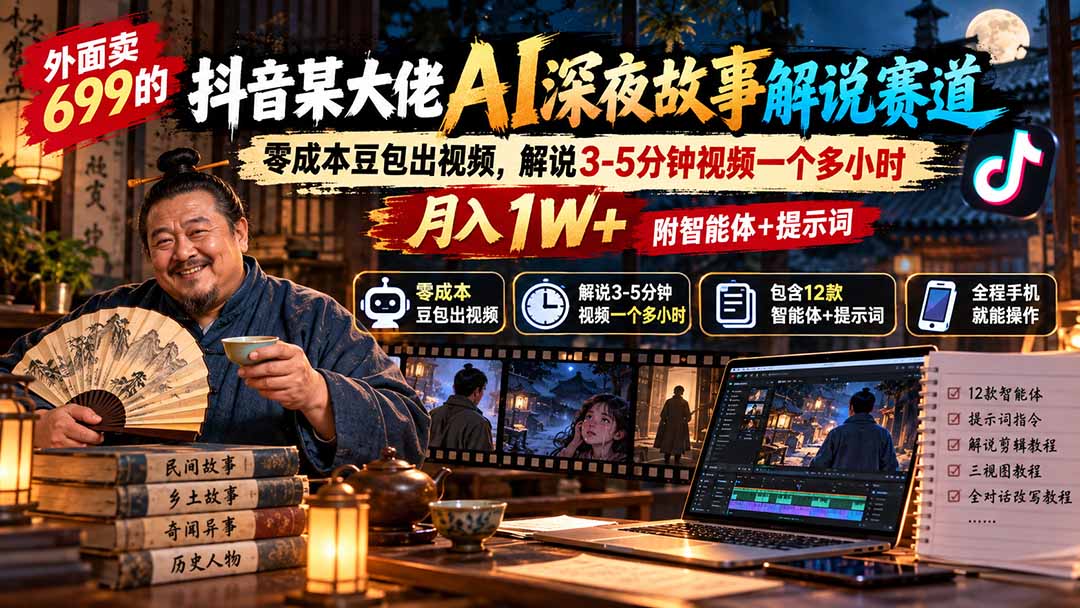 图片[2]-（20648期）外面卖699的抖音某大佬AI深夜故事解说赛道：零成本豆包出视频，解说3-5分钟视频一个多小时，月入1W+附智能体+提示词_生财有道创业项目网-生财有道