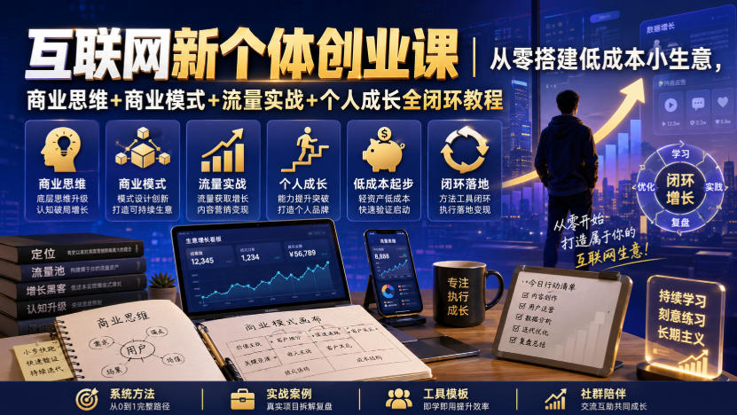 互联网新个体创业课|从零搭建低成本小生意,商业思维+商业模式+流量实战+个人成长全闭环教程(更新0922)——生财有道创业项目网-生财有道