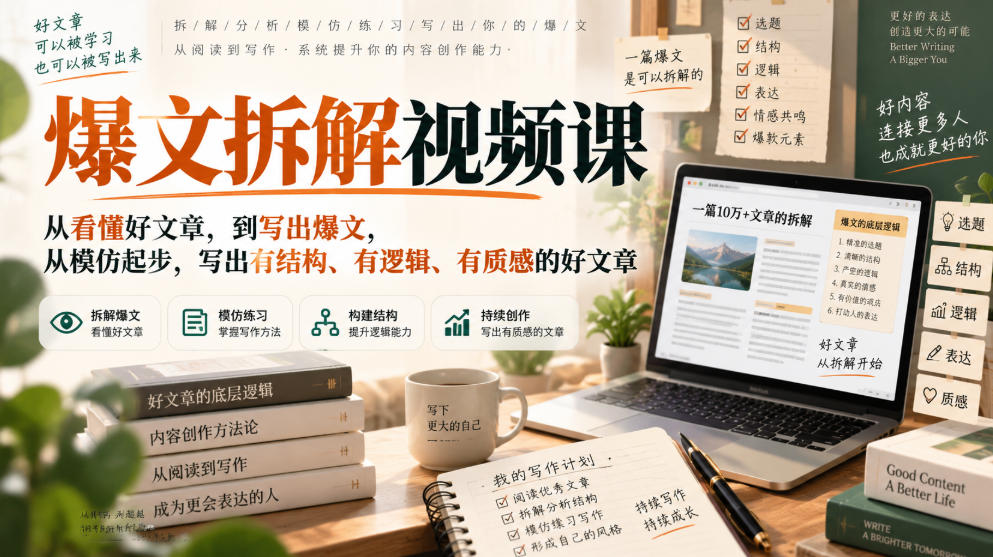 爆文拆解视频课，从看懂好文章，到写出爆文，从模仿起步，写出有结构、有逻辑、有质感的好文章——生财有道创业项目网-生财有道