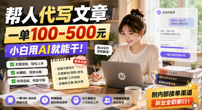帮人代写文章，一单100-500，小白用AI就能干，附内部接单渠道，副业全职都行【揭秘】——生财有道创业项目网-生财有道