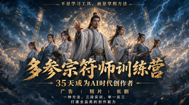 图片[1]-多参宗符师训练营，35天成为AI时代创作者，广告|短片|长剧，一种方法，三段实训，举一反三，打通全品类的创作能力——生财有道创业项目网-生财有道