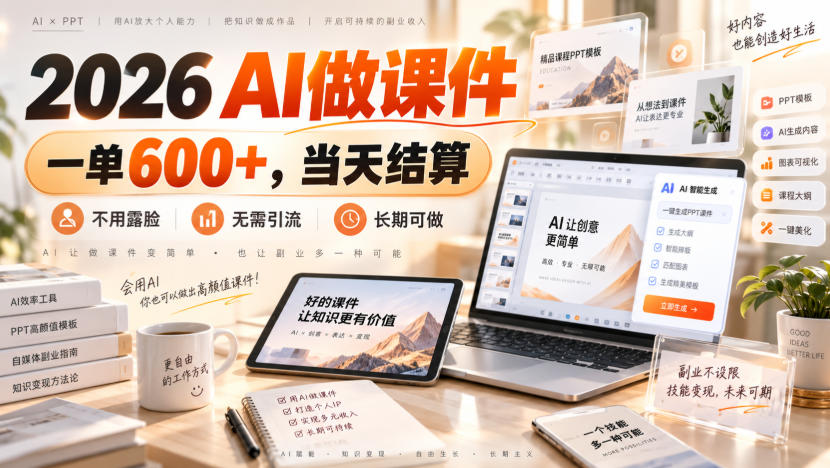2026 AI做课件,一单600+,当天结算,不用露脸,无需引流,长期可做【揭秘】——生财有道创业项目网-生财有道