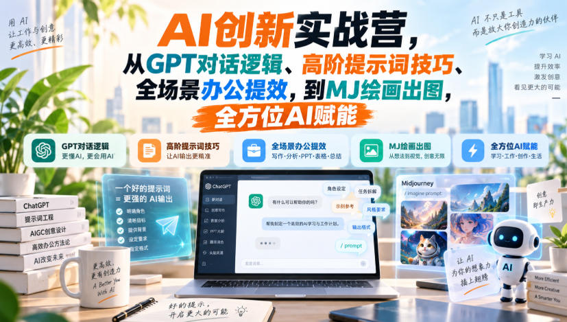 AI创新实战营,从GPT对话逻辑、高阶提示词技巧、全场景办公提效,到MJ绘画出图,全方位AI赋能——生财有道创业项目网-生财有道