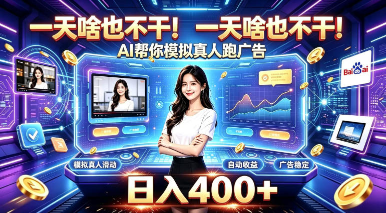 一天啥也不干！AI帮你模拟真人跑广告，稳定日入400+，实现真正被动变现【揭秘】——生财有道创业项目网-生财有道