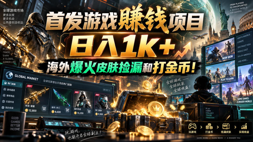 首发游戏賺钱项目，日入1k+，海外爆火皮肤捡漏和打金币！【揭秘】——生财有道创业项目网-生财有道