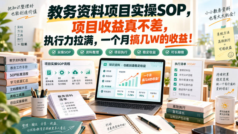 图片[1]-教务资料项目实操SOP，项目收益真不差，执行力拉满，一个月搞几W的收益——生财有道创业项目网-生财有道