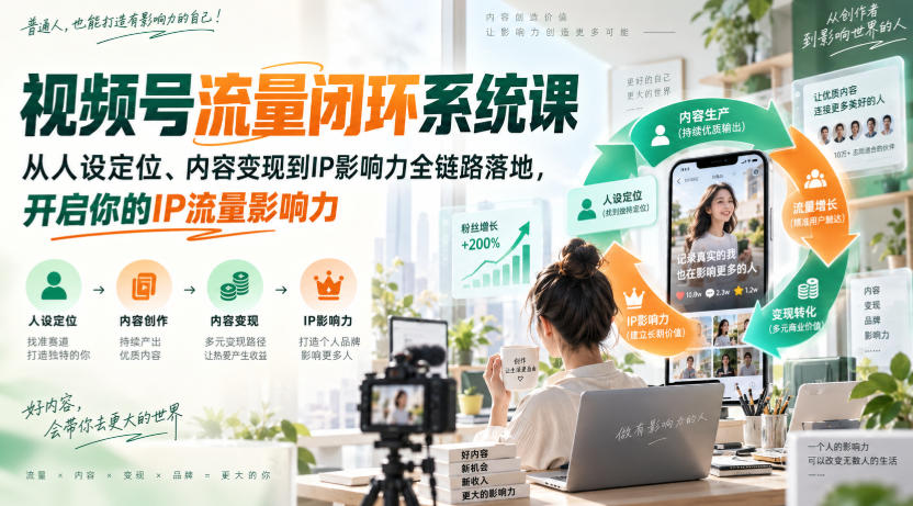 视频号流量闭环系统课,从人设定位、内容变现到IP影响力全链路落地,开启你的IP流量影响力——生财有道创业项目网-生财有道