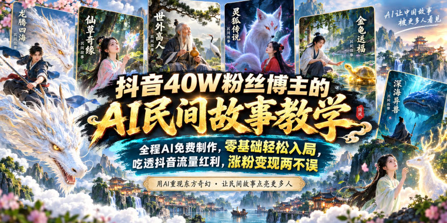 抖音40W粉丝博主的AI民间故事教学,全程AI免费制作,零基础轻松入局,吃透抖音流量红利,涨粉变现两不误——生财有道创业项目网-生财有道