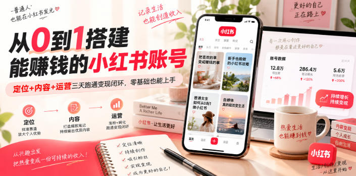 从0到1搭建能賺钱的小红书账号,定位+内容+运营三天跑通变现闭环——生财有道创业项目网-生财有道