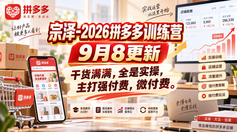 宗泽-2026拼多多训练营9月8更新，干货满满，全是实操，主打强付费，微付费——生财有道创业项目网-生财有道
