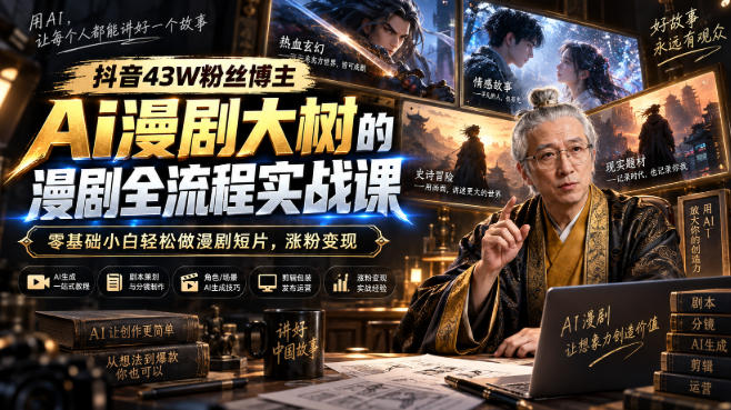 图片[1]-抖音43W粉丝博主Ai漫剧大树的漫剧制作全流程实战课，零基础小白轻松做漫剧短片，涨粉变现——生财有道创业项目网-生财有道