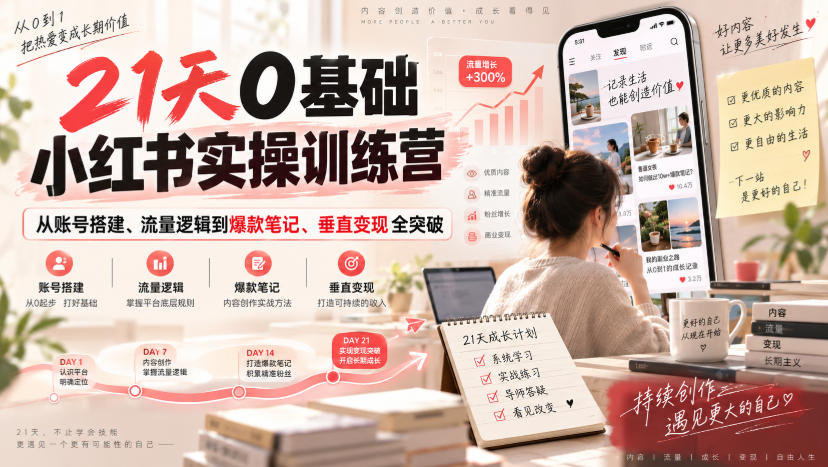 图片[1]-21天0基础小红书实操训练营｜从账号搭建、流量逻辑到爆款笔记、垂直变现全突破——生财有道创业项目网-生财有道