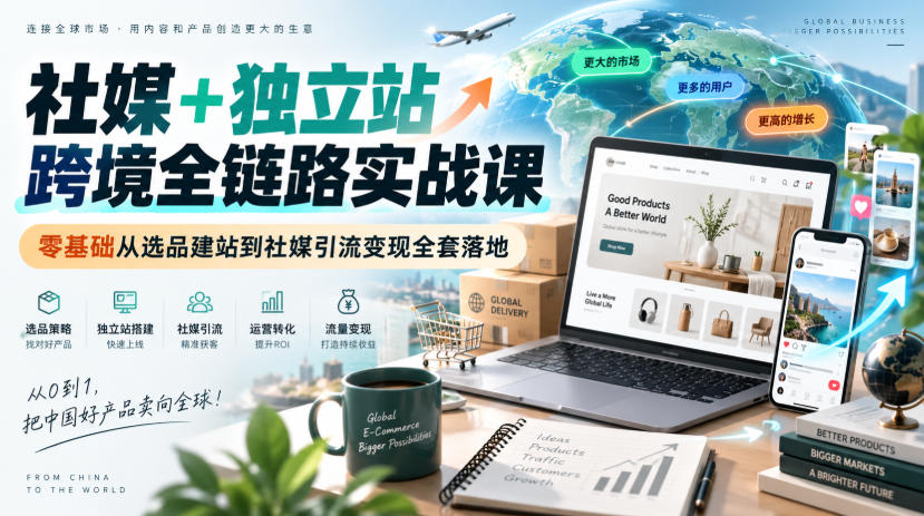 社媒+独立站跨境全链路实战课｜零基础从选品建站到社媒引流变现全套落地——生财有道创业项目网-生财有道