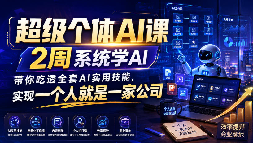 超级个体AI课，2周系统学AI，带你吃透全套AI实用技能，实现一个人就是一家公司（更新0823）——生财有道创业项目网-生财有道