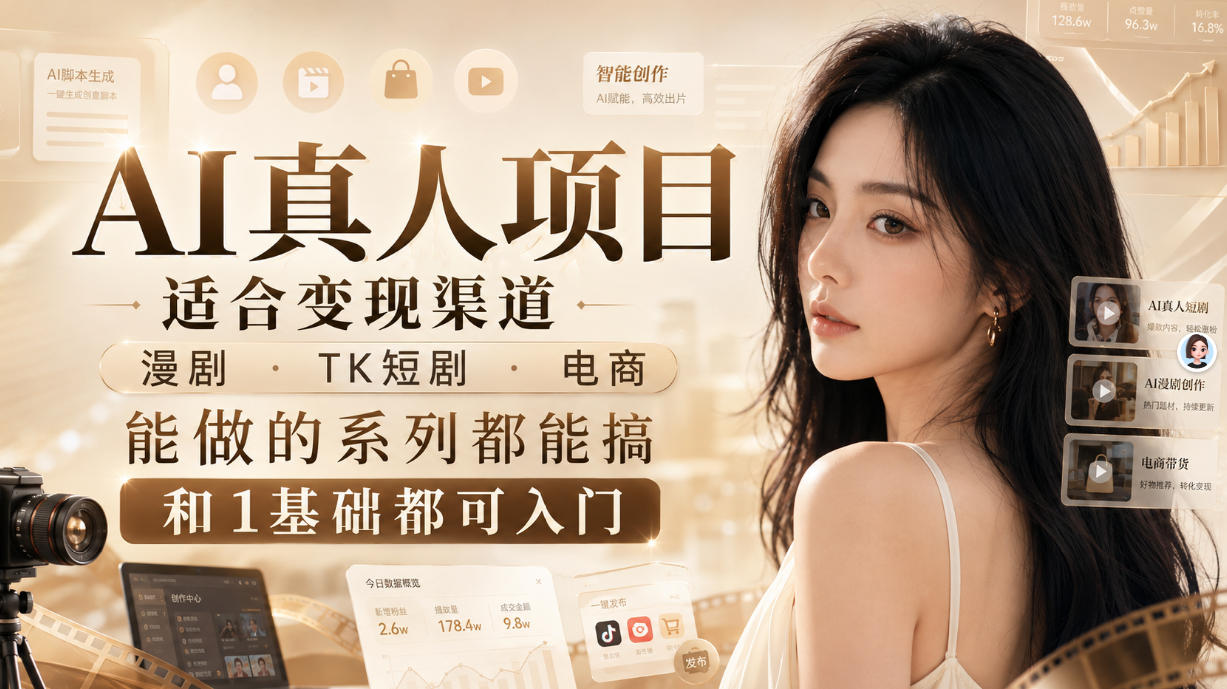 AI真人项目，适合变现渠道，漫剧，TK短剧，电商，能做的系列都能搞，0和1基础都可入门——生财有道创业项目网-生财有道