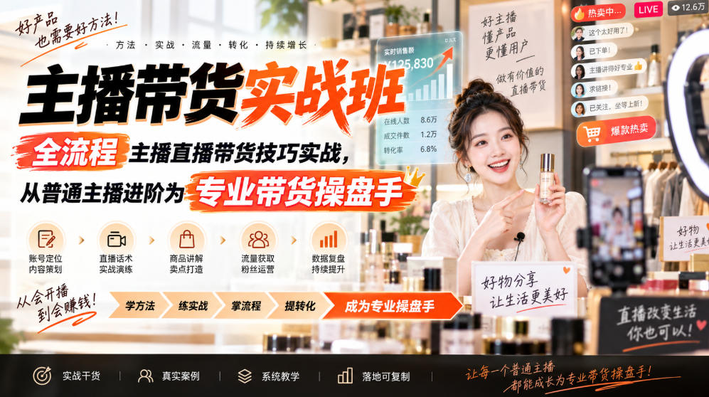 主播带货实战班ZB，全流程主播直播带货技巧实战，从普通主播进阶为专业带货操盘手——生财有道创业项目网-生财有道