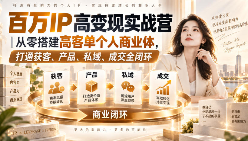 百万IP高变现实战营｜从零搭建高客单个人商业体，打通获客、产品、私域、成交全闭环​——生财有道创业项目网-生财有道