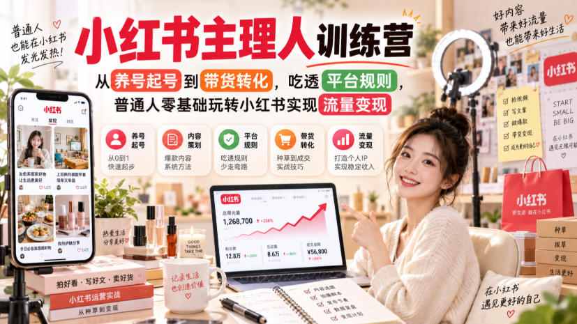 小红书主理人训练营,从养号起号到带货转化,吃透平台规则,普通人零基础玩转小红书实现流量变现——生财有道创业项目网-生财有道